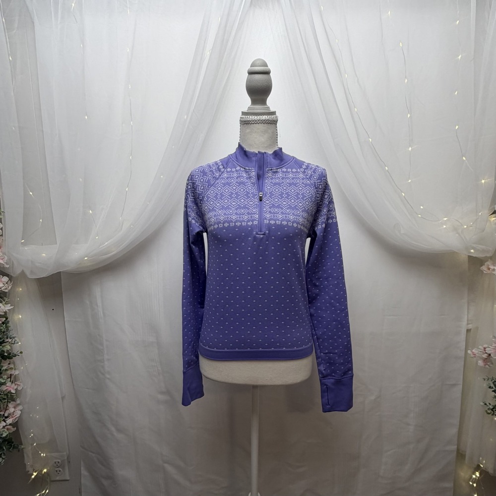 DSG Women's Medium Cropped Momentum Seamless 1/4 Zip Frozen Purple Fair Isle NWT